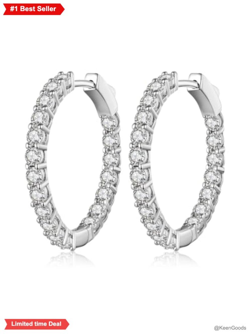 Cubic Zirconia Hoop Earrings White Gold Plated Hinged 29mm